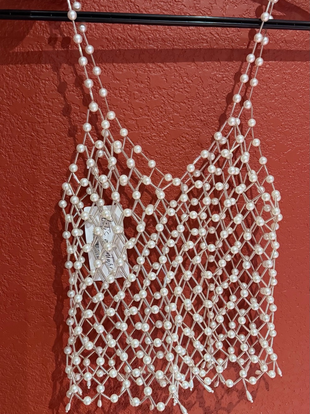Pearl Net Beaded Tank Top - White